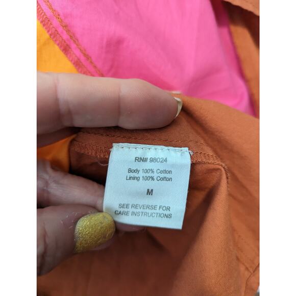 Love the Label Ruffle Strap Colorblock Midi Dress Cotton Pink Orange Medium - Picture 9 of 11